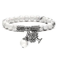 Load image into Gallery viewer, Jovivi 8MM White Turquoise Natural Gemstone Healing Crystal Tree of Life Lucky Charm Stretch Bracelet
