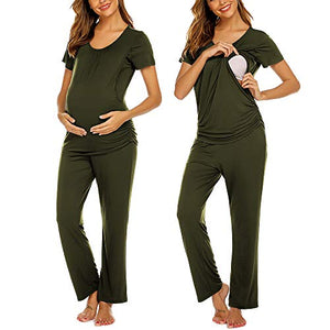 Ekouaer Women's Maternity Sleepwear Nursing Pajamas for Breast Feeding Nursing Pjs Army Green XXL