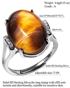 Jewever 925 Sterling Silver Rings for Women Men Genuine Tiger Eye Stone Anxiety Ring Open Adjustable Unisex Jewelry (7-10#)