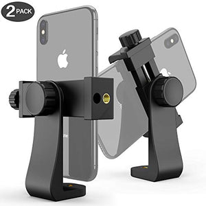 Universal Phone Tripod Mount (2 Pack) 1/4" Screw Adapter Cell Phone Holder with Adjustable Clamp Compatible with iPhone, Samsung, and All Phones, Camcorder,Selfie Monopod and More.