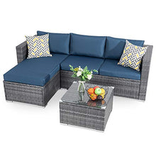 Load image into Gallery viewer, Walsunny Outdoor Furniture Patio Sets,Low Back All-Weather Small Rattan Sectional Sofa with Tea Table&amp;Washable Couch Cushions&amp;Upgrade Wicker (Aegean Blue)
