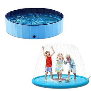 Jasonwell Foldable Dog Pool Collapsible Dog Pet Pool Bathing Tub Kiddie Pool and Splash Pad Sprinkler for Kids Splash Play Mat 68" Outdoor Water Toys