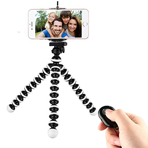 Phone Tripod,Portable and Flexible Adjustable Cell Phone Stand Holder with Remote and Universal Clip Compatible with iPhone Android Phone Compact Digital Camera Sports Camera GoPro