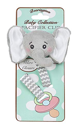 Bearington Baby Lil’ Spout Plush Gray Elephant Pacifier Holder with Satin Leash and Clip