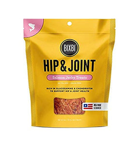 BIXBI Hip & Joint Support Salmon Jerky Dog Treats, 4 oz - USA Made Grain Free Dog Treats - Glucosamine, Chondroitin for Dogs - High in Protein, Antioxidant Rich, Whole Food Nutrition, No Fillers