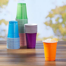 Load image into Gallery viewer, AmazonCommercial Plastic Cups, 16oz, Orange, Light Blue, Purple, Lime Green, Pack of 120
