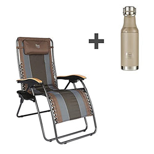 TIMBER RIDGE Oversized Zero Gravity Lounge Chair with 17 oz Sports Water Bottle, XL Padded Patio Chair with Cup Holder, Folding Reclining Lawn Chair with Adjustable Headrest, Support up to 350LBS