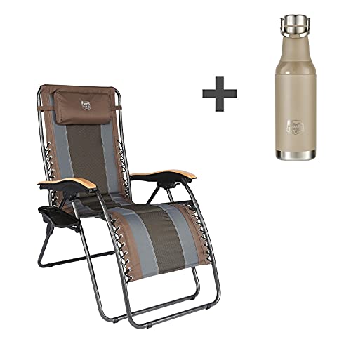 TIMBER RIDGE Oversized Zero Gravity Lounge Chair with 17 oz Sports Water Bottle, XL Padded Patio Chair with Cup Holder, Folding Reclining Lawn Chair with Adjustable Headrest, Support up to 350LBS