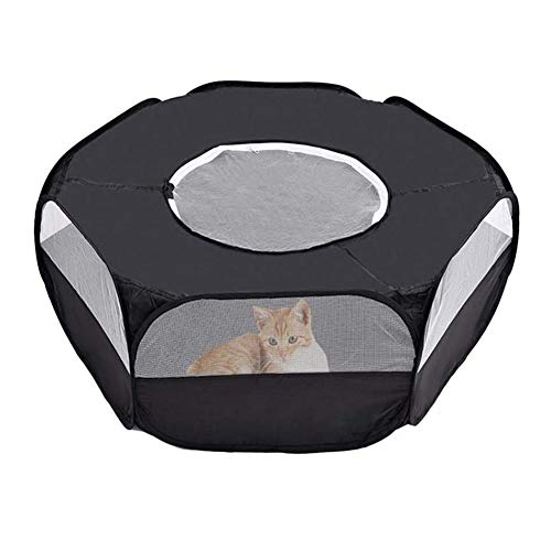 Motley Small Animal Playpen with Cover,Foldable Portable Pet Cage,Waterproof Breathable Transparent Indoor Outdoor Use Yard Fence Tent for Rabbit, Squirrel,Kitten,Puppy,Chinchilla and Hedgehog(Black)