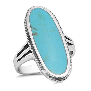 Large Long Simulated Turquoise Solitaire Ring New .925 Sterling Silver Band Size 12