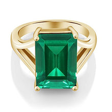 Load image into Gallery viewer, Gem Stone King 6.50 Ct Green Simulated Emerald 18K Yellow Gold Plated Silver Women&#39;s Solitaire Ring (Size 8)
