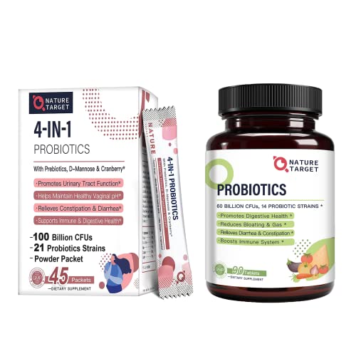 NATURE TARGET Probiotics-for-Women Prebiotics-and-Probiotics-Powder, 100-Billion-CFUs 45-Day-Supply, Probiotics for Women, Men and Kids, 60 Billion Probiotic for Digestive Health