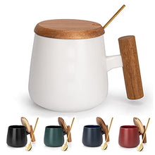 Load image into Gallery viewer, GOOD ALWAYS Ceramic Coffee Mug, Tea Cup for Office and Home, 14 Oz Coffee Cups with Wood Lid and Golden Coffee Spoon, Christmas Gifts, House Warming Presents for New Home, 1 Pack (White)
