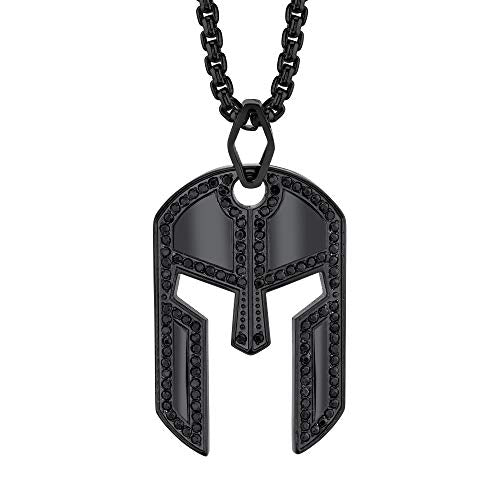 Load image into Gallery viewer, Spartan Helmet Necklace for Men | Black Spinel 24” Long Rolo Chain Stainless Steel | Men’s Accessory Gemstone Necklaces