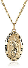 Load image into Gallery viewer, 14k Gold-Filled Oval Saint Christopher Pendant Necklace with Black Lettering and Gold Plated Stainless Steel Chain, 20&quot;
