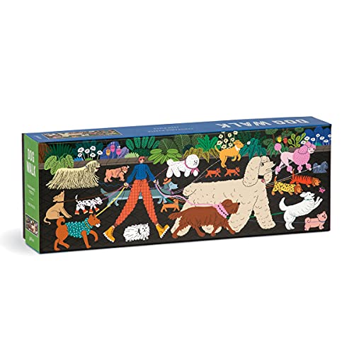 Galison Dog Walk Panoramic Puzzle, 1,000 Pieces, 39” x 14” – Landscape Dog Jigsaw Puzzle with Colorful, Whimsical Artwork – Thick, Sturdy Pieces, Challenging Family Activity