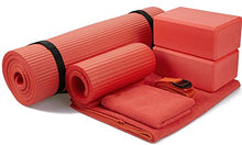 Load image into Gallery viewer, BalanceFrom GoYoga 7-Piece Set - Include Yoga Mat with Carrying Strap, 2 Yoga Blocks, Yoga Mat Towel, Yoga Hand Towel, Yoga Strap and Yoga Knee Pad (Red, 1/2"-Thick Mat)
