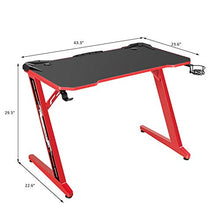 Load image into Gallery viewer, Flamaker Gaming Desk Gaming Table Computer Desk Gamer Table Z Shape Game Station with Large Carbon Fiber Surface, Cup Holder &amp; Headphone (Red)
