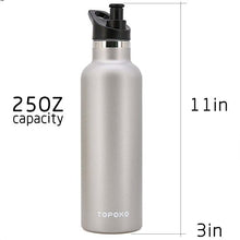 Load image into Gallery viewer, TOPOKO 25 OZ Hydro Double Wall Flask Stainless Steel Water Bottle, Bite Valve Top, Vacuum Insulated, Sweat Proof, Leak Proof Sports Thermos. Standard Mouth 25oz, BPA-Free, Keep Cold 24 Hours (Gray)
