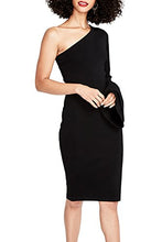 Load image into Gallery viewer, RACHEL Rachel Roy Women's One-Shoulder Bell-Sleeve Bodycon Dress Black Medium
