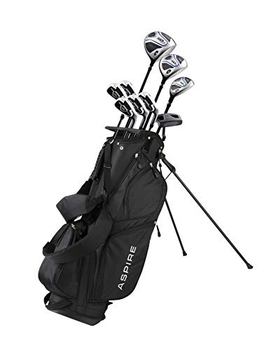 Aspire XD1 Men's Complete Golf Clubs Package Set Includes Titanium Driver, S.S. Fairway, S.S. Hybrid, S.S. 6-PW Irons, Putter, Bag, 3 H/C's Right Hand - Blue - Choose Size! (Regular Size, Right Hand)