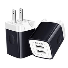Load image into Gallery viewer, Travel USB Wall Charger, AILKIN 2.4A/2Pack Dual Foldable USB Plug, Dual Port Small Charger Cube USB Box Charger Base Power Outlet Block for Smart Cell Phone XR XS XS MAX Fast Charging Box-Black
