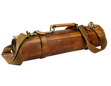 Load image into Gallery viewer, Leather Knife Roll Storage Bag, Elastic and Expandable 10 Pockets, Adjustable/Detachable Shoulder Strap, Travel-Friendly Chef Knife Case Roll By Aaron Leather (Caramel, Leather)

