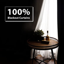 Load image into Gallery viewer, INOVADAY 100% Blackout Curtains Sliding Door Curtains with Clip Rings Linen Textured Patio Door Curtain for Sliding Door Room Divider Curtains(W100 x L84 1 Panels, Beige)
