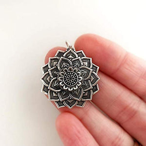 Large Sterling Silver Lotus Mandala Charms ï for Necklace Bracelet Pendant Charm ï Spiritual Gifts for Women ï Yoga Awakening Meditation Enlightenment Motivational Inspirational Jewelry Gift