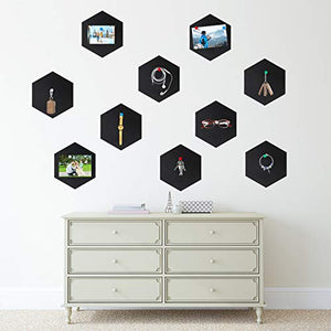 10 Packs Pin Board Hexagon Felt Board Tiles Bulletin Board Memo Board with 20 Pieces Push Pins, Decoration for Home Office Classroom Wall (Black, 5.9 x 7 Inches/ 15 x 17.7 cm)
