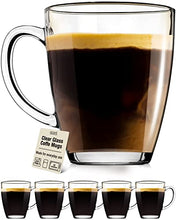 Load image into Gallery viewer, Clear Glass Coffee Mugs - Set of 6 Transparent Tea Cups &amp; Coffee Glasses - Clear Mugs &amp; Cup For Hot Beverages With Handle by Eparé
