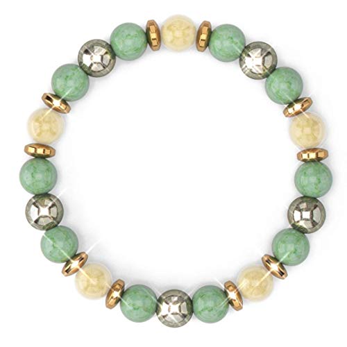 HEALING TRUST Citrine Crystal Bracelet with Aventurine Pyrite Hematite for Maximum Lucky Money Wealth, Prosperity, Goals Manifestation, Good Luck Feng Shui Wealth Bracelet. Authentic Gemstones Citrine Crystal Stone, Pyrite Crystal, Aventurine Crystal, Hem