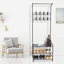 Load image into Gallery viewer, alvorog Entryway Coat Rack Shoe Bench, 3-in-1 Hall Tree, 3-Tier Storage Shelves with 16 Hooks Multifunctional Hallway Organizer, Easy Assembly (Black)
