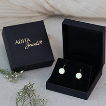 Load image into Gallery viewer, 14k Solid Yellow Gold White Opal 8mm Gemstone Dangle Earrings, Dainty Opal Gemstones Earrings, Bridal Handmade Wedding Jewelry Gift for Brides, Graduation Gift
