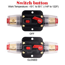 Load image into Gallery viewer, 2 Pack Inline 60amp Circuit Breaker with Manual Reset Fuse Holder for Car Audio Marine Boat Stereo，with Wire Lugs and Heat Shrink Tube
