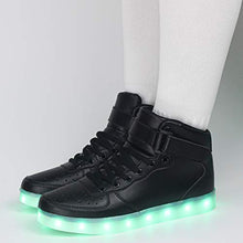 Load image into Gallery viewer, APTESOL Kids Youth LED Light Up Sneakers Unisex Boys Girls High Tops Cute Cool Flashing Shoes Halloween Xmas School Birthday Party Dancing Shoes (Black, 3 Little Kid)
