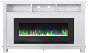 CAMBRIDGE San Jose 58 in. Freestanding Electric Heater TV Stand 50 in. Multi-Color Insert and LED Crystal Rock Display, CAM5735-1WHT Fireplace, White/Black