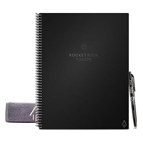 Rocketbook Fusion Smart Reusable Notebook - Calendar, To-Do Lists, and Note Template Pages with 1 Pilot Frixion Pen & 1 Microfiber Cloth Included - Infinity Black Cover, Letter Size (8.5