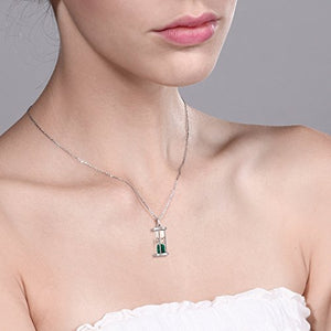 Gem Stone King 925 Sterling Silver Hourglass Pendant Necklace For Women with 0.75 Ct Emerald Dust and 18 Inch Silver Chain