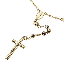 Load image into Gallery viewer, DoubleAccent Solid 14K Tri-Color Gold Chain Cross Necklace DC Bead Rosary Necklace (16, 18, 20, 24, 26"), 20"
