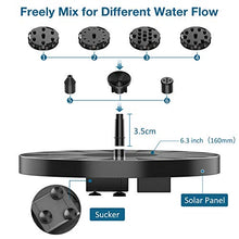 Load image into Gallery viewer, AISITIN 2.5W Solar Bird Bath Fountain Pump, Solar Fountain Pump for Bird Bath with 6 Nozzles, 6.7" Solar Powered Water Fountain Pump for Garden, Ponds, Pool, Fish Tank, Outdoor and Aquarium
