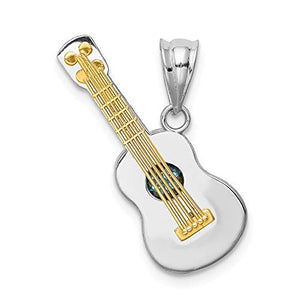 14k Two Tone Yellow Gold Blue Topaz .35bt Guitar Pendant Charm Necklace Gemstone Musical Man Fine Jewelry For Dad Mens Gifts For Him