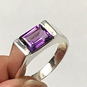Genuine 2ct Purple Amethyst 925 Solid Sterling Silver Men's Ring Size 6, 6.75, 7, 7.75, 8, 9.75, 10, 10.75, 11, 11.75, 12