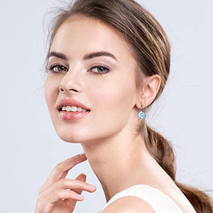 14K gold-plated sterling silverRound natural topaz earrings crystal drop earrings, natural crystal birthday stone grapple stone fox earrings, The best choice for gifts for women (Blue topaz, Sterling Silver)