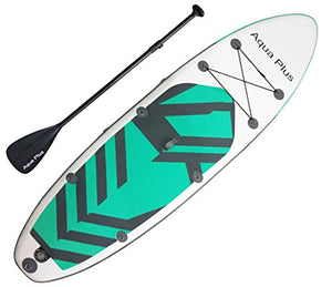 Aqua Plus 11ftx33inx6in Inflatable SUP for All Skill Levels Stand Up Paddle Board, Adjustable Paddle,Double Action Pump,ISUP Travel Backpack, Leash,Shoulder Strap,Youth & Adult Inflatable Paddle Board
