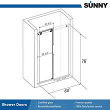 Load image into Gallery viewer, SUNNY SHOWER Glass Door Sliding Shower Enclosure with 3/8 in. Clear Glass Stainless Steel Hardware, 60 in. W x 76 in. H, Black Frameless Shower Door
