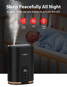 PARIS RHÔNE Humidifiers for Bedroom, 4L Cool Mist Humidifiers for Home Large Room, Ultrasonic Top Fill Humidifier with Humidistat, Essential Oils Diffuser, 30H, 28dB Quiet,12H timer, Night Light
