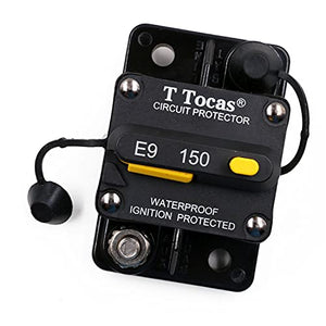 T Tocas 150 Amp Surface-Mount Circuit Breakers with Manual Reset and Switch Button for Boat Marine RV Yacht Battery Trailer Bus Truck Solar, 12V - 48V DC, Waterproof (150A)