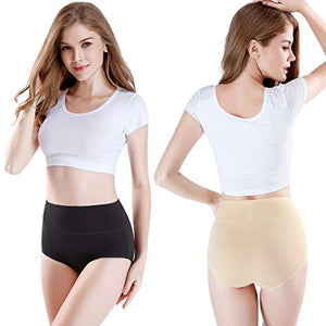 wirarpa Women's Cotton Underwear High Waisted Full Briefs Ladies Comfortable No Muffin Top Panties 4 Pack Size 6, Medium