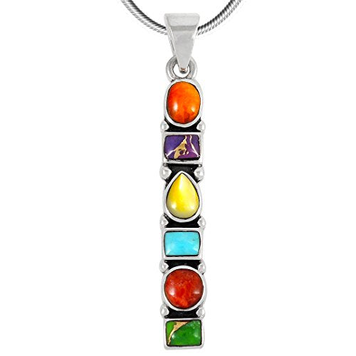 Gemstone Pendant Necklace 925 Sterling Silver & Genuine Turquoise & Gemstones (20